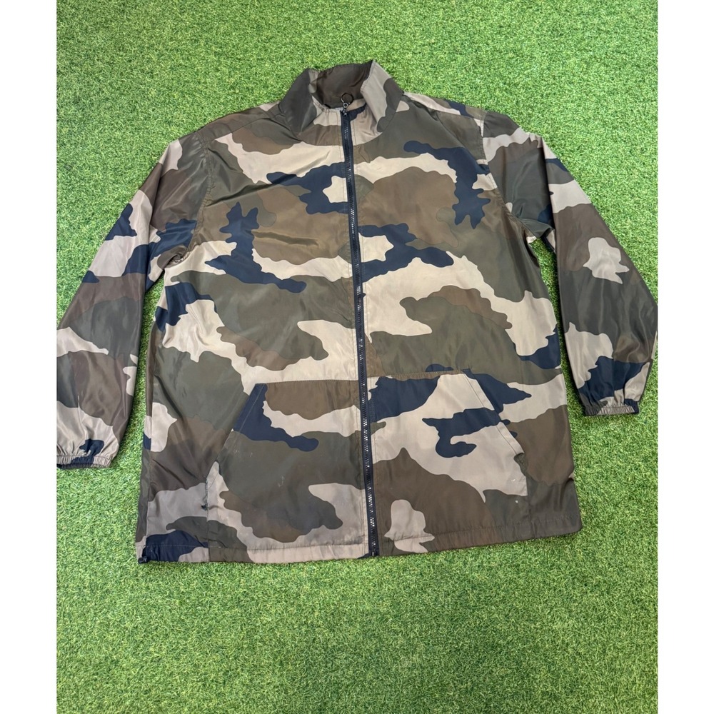 Camo Windbreaker Jacket XXL Green Brown Full Zip Lightweight Camouflage‎